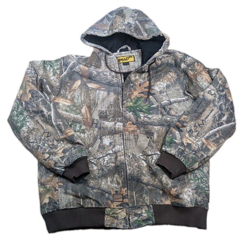 Mens Brazos Work Force Real Tree Camo Camouflage Canvas Heavy Jacket Size L